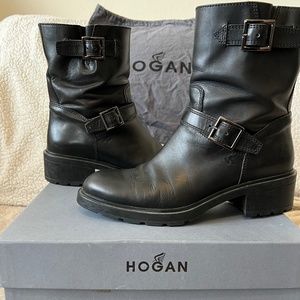HOGAN Leather Moto Boots - BLACK 38.5M